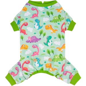 KYEESE Dog Pajamas Small Dog Pajamas with Colorful Dinosaurs Stretchy Pet Jammies Onesie Comfy Clothes for Dogs Boy Girl Velvet Pjs Jammies Soft Outfit, Medium (Medium (11-15lbs))