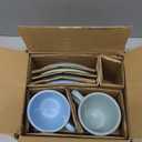 KIVY Cappuccino cups set of 4 [8oz] - Thick-walled stoneware cappuccino cup set for latte art - Cappuccino coffee cups - Tazas de cafe - Latte cups - Latte art cup and saucer set of 4 - Green, Blue