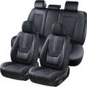 Coverado Car Seat Covers Full Set, Black Seat Covers for Car with Lumbar Support, Nappa Leather Seat Covers Waterproof Car Seat Protectors Universal Fit for Most Cars SUV Trucks (FullSet, A/Black)