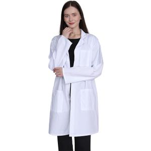 Professional Lab Coat for Women, Full Sleeve Cotton Blend Long Medical Coat White, Unisex (Small)
