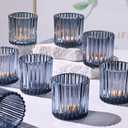 8pcs Large Blue Votive Candle Holders, 2.95"2.95" Ribbed Blue Candle Holders, Votive Candle Holder for Wedding Decor, Bridal Shower Decorations, Table Centerpiece