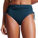 CRZ YOGA High Waisted Ruched Bikini Bottoms for Women - Adjustable Side Tie Bathing Swim Full Coverage Swimsuit Briefs Insignia Blue, Large (12) 