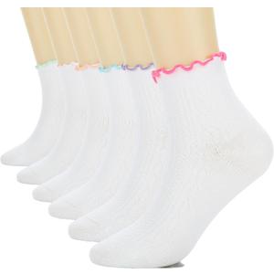 6 Pairs Ruffle Socks For Women Casual Ankle Socks Retro Soft (Small, Multicolor)