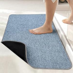 Bath Mat, Ultra Thin Bathroom Rugs, Rubber Bath Mats for Bathroom, No Slip Bath Rugs, Quick Dry, Machine Washable, Low Pile, Absorbent, Shower Outside, Sink, Home Decor Accessories.Blue, 2x3