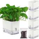 Planterhoma Self Watering Plant Pots for Indoor Plants 7 inch, 4 Packs Rectangle Self-Watering Planters with Drainage Hole, White African Violet Pots for Devil's Ivy, Spider Plant, Orchid, Herb
