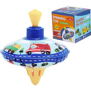 Retro Spinning Top Tin Toy for Kids  Fun Vehicle Classic Toys - Toddler Traditional Spin Tops - Metal Fidget Spinner for Kindergarten  Sensory Gyroscope - Novelty Gifts Party Favors