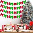 2 x 4 Pcs Red Green Christmas Bow Garland Banner 20ft Pre-Strung Bow Ornaments for Christmas Tree, Wreath, Staircase, Fireplace, Door Wall Hanging Decoration for Xmas Holiday Home Baby Shower Supplies