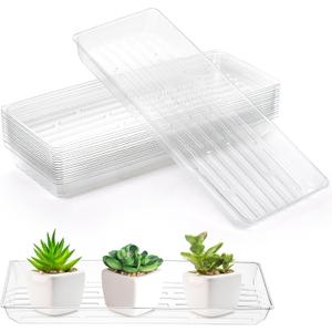 Kingrol 16 Pack Clear Rectangular Plant Saucers, Thick Plastic Drip Trays for Indoor Plants, Windowsill Plant Trays for Pots, Narrow Planters and Seedlings