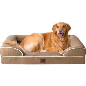 EHEYCIGA Orthopedic Dog Beds for Extra Large Dogs, Waterproof Memory Foam XL Dog Bed with Sides, Non-Slip Bottom and Egg-Crate Foam Big Pet Couch Bed with Washable Removable Cover, Camel