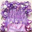 Purple Birthday Decorations for Women Girls, Metallic Dark Dusty Purple White Purple Foil Confetti Balloons Happy birthday Banner Purple Butterfly Fringe Curtains Birthday Decorations