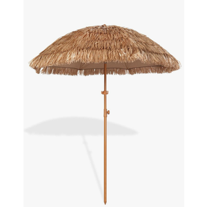 6.5ft Hula Tahtched Tiki Patio Umbrella, Beach Umbrella Hawaiian Style with Hanging Hook and Tilt Design, 8 Ribs with Carry Bag for Outdoor Tiki Bar, Tropical Palapa, Garden, Pool, Natural