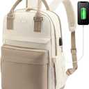 LOVEVOOK Laptop Backpack for Women 15.6 Inch Laptop Bag with USB Port, Fashion Waterproof Backpacks Teacher Nurse Stylish Travel Bags Vintage Daypacks Bookbag for College School Work (Khaki & Pinkish Beige)