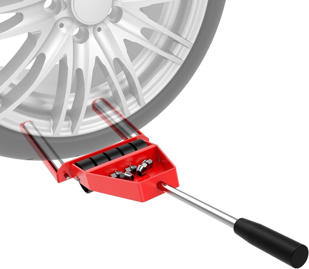 Pro Tire Lifter Cart - Pre-Assembled Wheel Dolly for Cars/SUVs/Trucks, Dual Stainless Rollers & 5 All-Terrain Wheels, Foldable Steel Frame, Lug Nut Organizer & Extended Handle