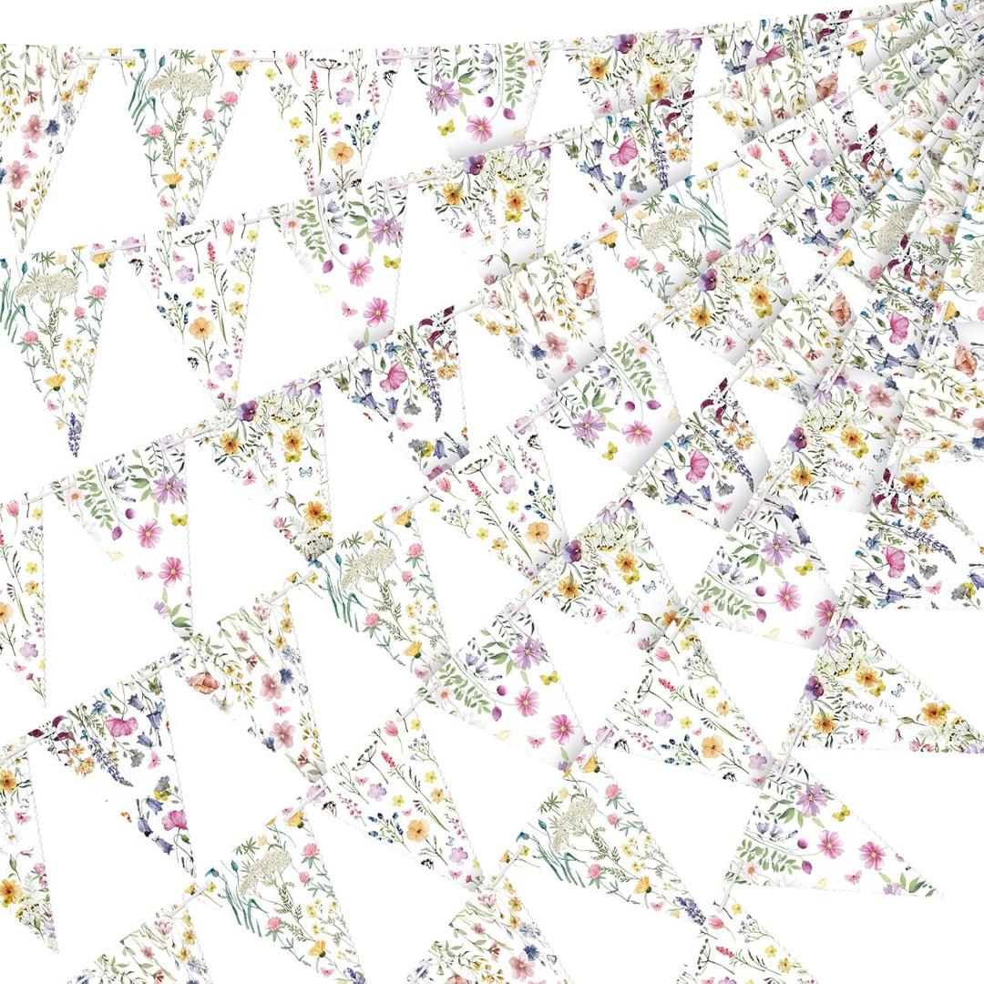 5 Pieces Wildflower Baby Shower Decorations Spring Wildflower Garland Paper Pennant Wedding Garland Triangle Banner for Wedding Bridal Shower Outdoor Decoration