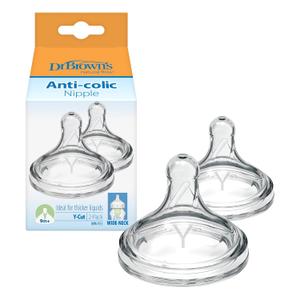 Dr. Browns Natural Flow Y-Cut Wide-Neck Baby Bottle Nipple, Ideal for Thicker Liquids, 100% Silicone, 2 Count (Pack of 1), 9m+
