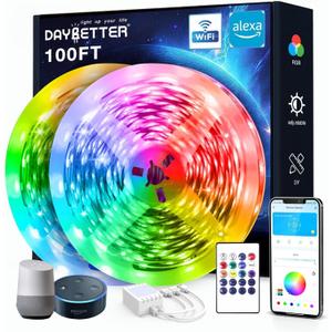 DAYBETTER 100 ft Smart WiFi Led Lights, Led Strip Lights Work with Alexa and Google Assistant, App Voice Remote Control Music Sync Color Changing RGB Strip Lighting for Bedroom Room Decor, 50 ft *2