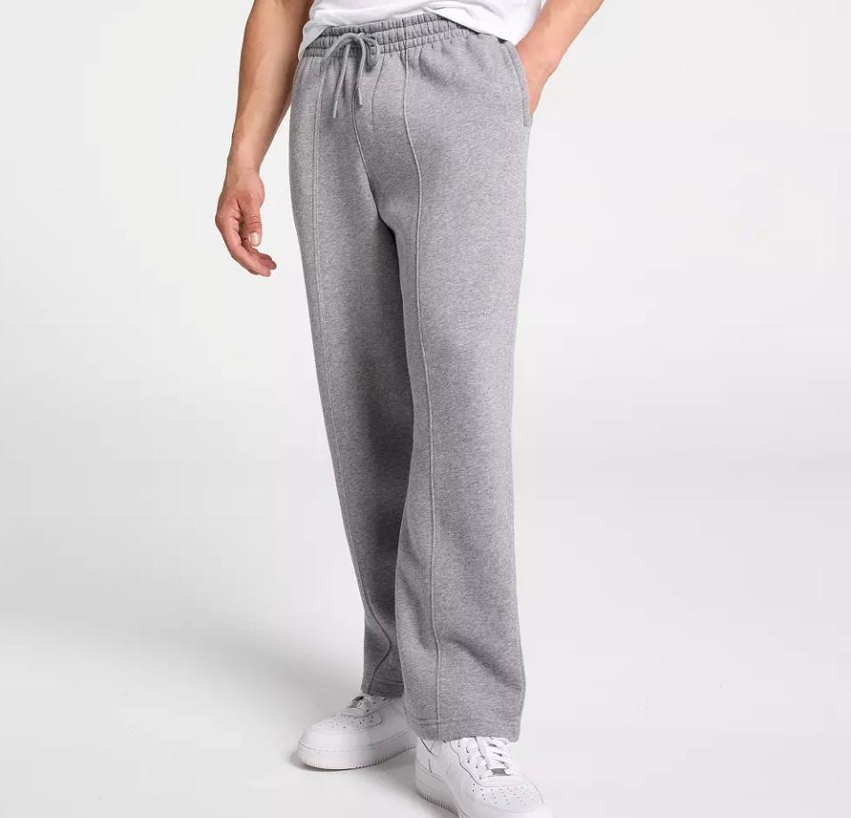 Fleece Lined Sweatpants Straight Leg Open Bottom Jogger Sweat Pants with Pockets, XXL
