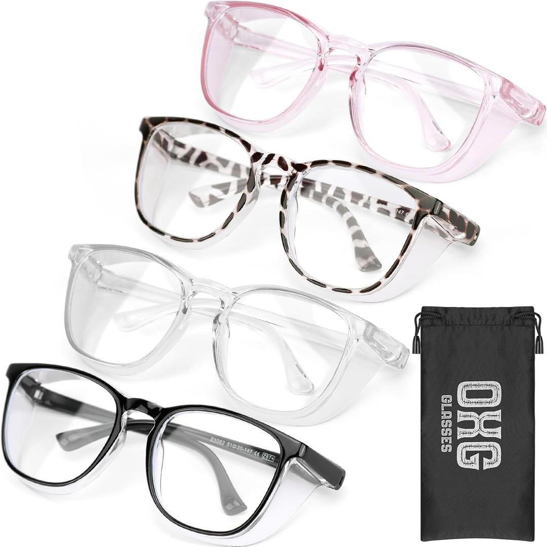 OXG 4 Pack Anti-Fog Safety Glasses, Z87.1+ Stylish Safety Goggles - Blue Light Blocking Protective Eyewear for Nurse (Leopard+pink+clear+black)
