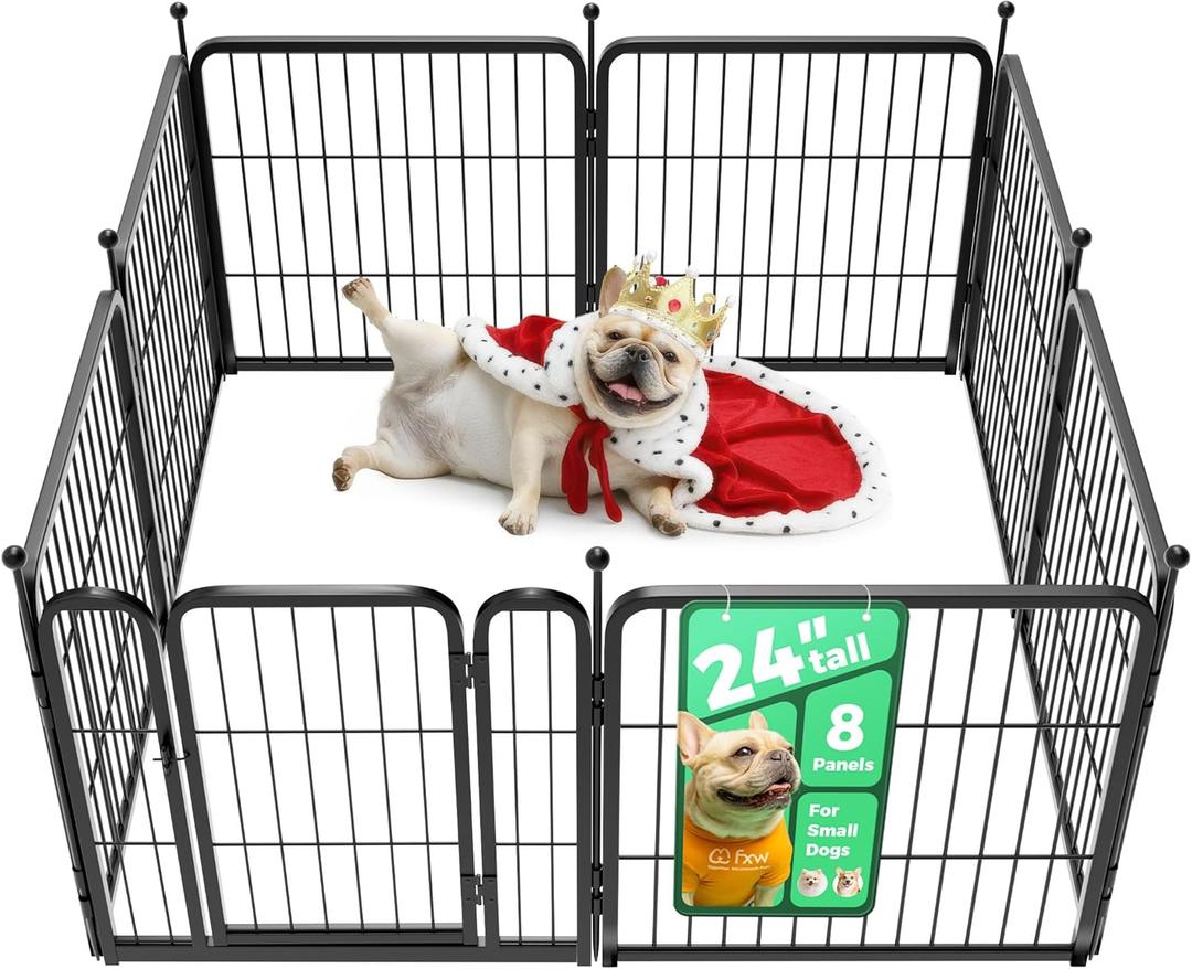 FXW Rollick Unleashed Dog Playpen for Indoor, Yard, RV Camping, 24 inch 8 Panels for Small and Puppy Dogs, Black Patented