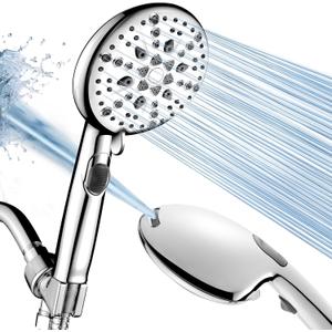 Cobbe High Pressure 9 Functions Shower Head with handheld - Luxury Modern Chrome Look, Built-in Power Spray to Clean Corner, Tub and Pets, Stainless Steel Hose Adjustable Bracket, Chrome (1. Premium Chrome)