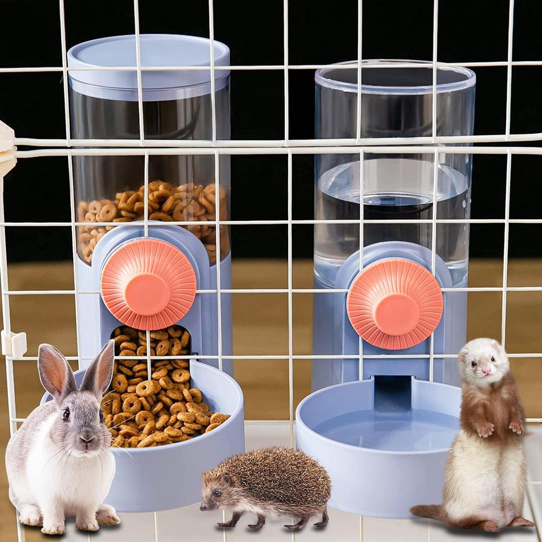 Kenond Hanging Automatic Pet Food Water Dispenser Set, 1L Auto Gravity Rabbit Feeder and Dispenser, Cage Accessories Cat Food Bowl Dog Waterer for Puppy Chinchilla Hedgehog Ferret(Blue)
