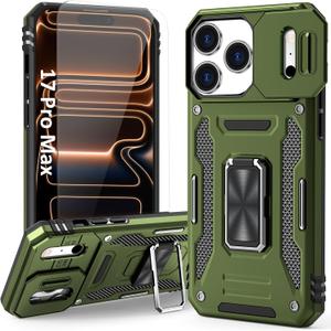 Phone Case Compatible with i Phone17 Pro Max Case with Camera Lens Cover & HD Screen Protector, with Ring Holder Kickstand, fit Magnet Car Mount, for iPhone 17 Pro Max (Olive Green) Phone Case Compatible with i Phone17 Pro Max Case with Camera Lens Cover & HD Screen Protector, with Ring Holder Kickstand, fit Magnet Car Mount, for iPhone 17 Pro Max (Olive Green)