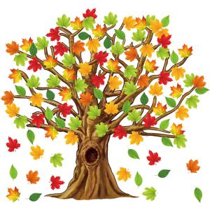 Gersoniel 90 Pieces Classroom Tree Bulletin Board Decorations Conversation Fall Leaves Cutouts Autumn Stickers for Classroom Home Wall Decor(Natural Style)