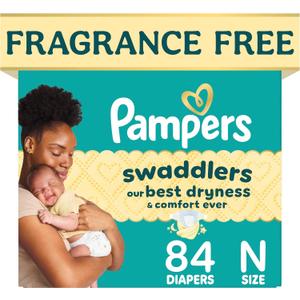 Pampers Swaddlers Newborn Diapers, Size Newborn (<10 lbs), 84 Count, Fragrance Free, Hypoallergenic, Absorbent, Pediatrician Recommended, Skin Safe