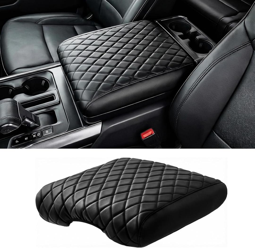 FREESOO Center Console Armrest Cover for Ford F150 2021 2022 2023 2024 2025 2026, Armrest Lid Leather Protector and Middle Console Cushion Interior Accessories, Black (Bucket Seat Only)