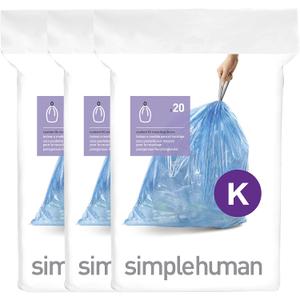 simplehuman Code K 60 Count, Genuine Custom Fit Liners, Drawstring Trash Bags in Dispenser Packs, 35-45 Liter / 9.2-12 Gallon, Blue (60 Count (Pack of 1))