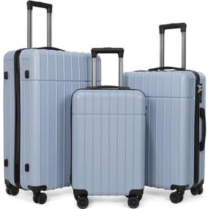 Luggage Sets 3 Piece(20/24/28)-Suitcase Set- Luggage with Wheels-PC + ABS Durable Lightweight Rotating hardshell suitcase (Blue)