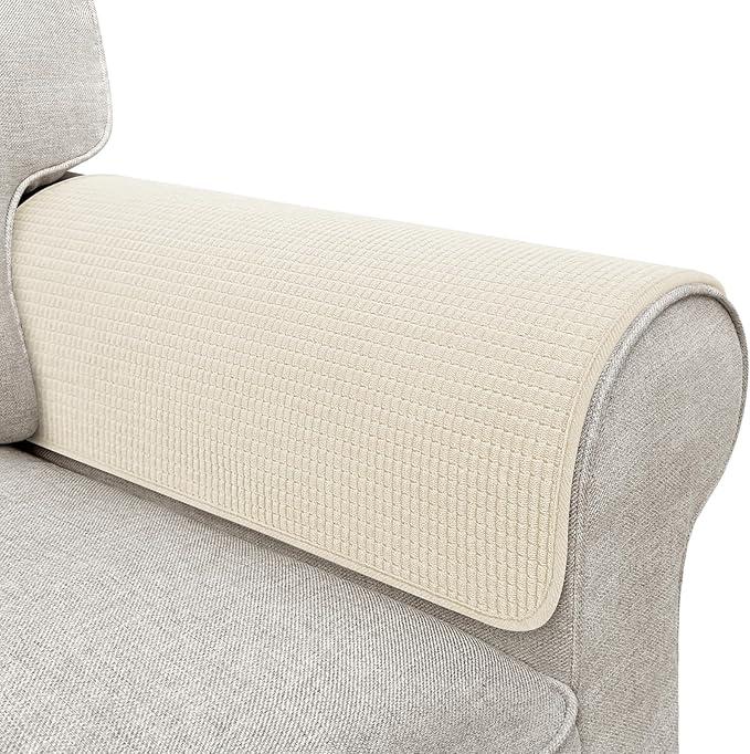 Couch Arm Covers, Sofa Arm Covers, Waterproof Armrest Cover for Sofa, Armchair, Loveseat, Non-Slip Recliner Arm Cover, Sofas Headrest Cover, Arm Chair Covers Set of 2 (Cream, 24"×20")