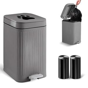 Kopuncare Dog Poop Trash Can Outside, 5L/1.3 Gal Pet Poop Bucket with Lid, Foot Pedal, Dog Waste Container with 40 Bags, Lid Soft Close for Pet, Grey