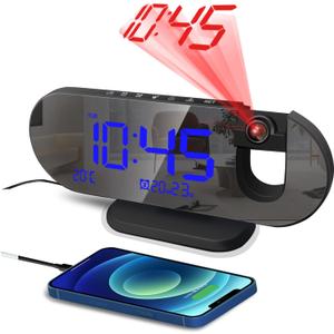 Projection Alarm Clocks for Bedrooms - 2025 New Alarm Clock with 180 Rotatable - Digital Clock with Clear LED Display, Loud Dual Alarm Clock for Heavy Sleepers, Kids Elderly, Snooze, USB Charger