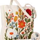 Miss Adola Embroidery Canvas Tote Bag for Women - Reusable Tote with Buckle Aesthetic Cute Shoulder Bag for Shopping, Grocery