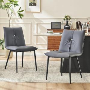 YOUTASTE Dining Chairs Set of 2 Mid Century Modern Upholstered Leather Kitchen Chairs Soft Padded Side Chairs with Metal Legs for Living Room Bedroom, Blueberry Purple