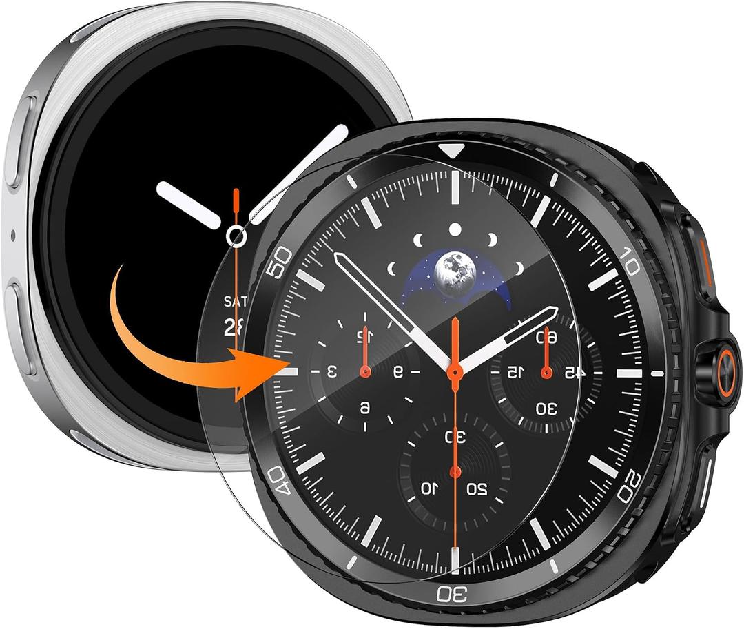 3 in 1 Metal Case for Samsung Galaxy Watch 8 40mm with Screen Protector, Rugged Metal Bumper [Turning into Classic Upgrade] with 9H Tempered Glass Film + Back Cover for Galaxy Watch 8 40mm