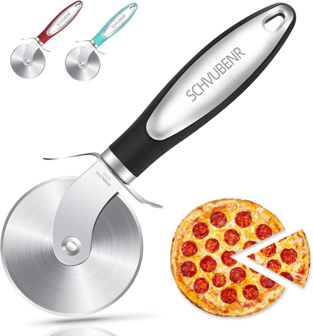SCHVUBENR Premium Pizza Cutter - Stainless Steel Pizza Cutter Wheel - Easy to Cut and Clean - Super Sharp Pizza Slicer - Dishwasher Safe - Handles Large and Small Pizza(Black)