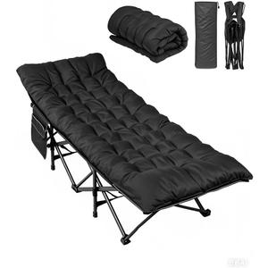 WLIVE 1200D Double Layer Oxford Camping Cots for Adults, Portable Camping Bed with Mattress for Sleeping, Outdoor Folding Cot with Carry Bag, Black, 1 Position