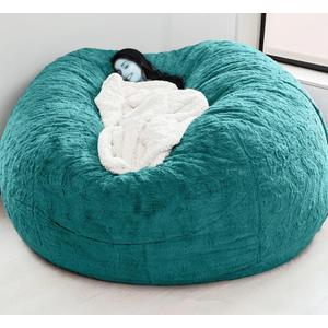 (Cover only, No Filler) Giant Fur Bean Bag Chair Cover for Kids Adults, Living Room Furniture Big Round Soft Fluffy Faux Fur Beanbag Lazy Sofa Bed Cover (Peacock Blue, 5FT)