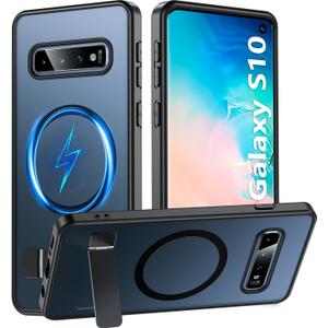 for Samsung Galaxy S10 Case with Stand, Magnetic Galaxy S10 Case Compatible with Mag-Safe Adjustable Kickstand Military Grade Shockproof Protective Bumper Phone Case for Samsung S10, Black