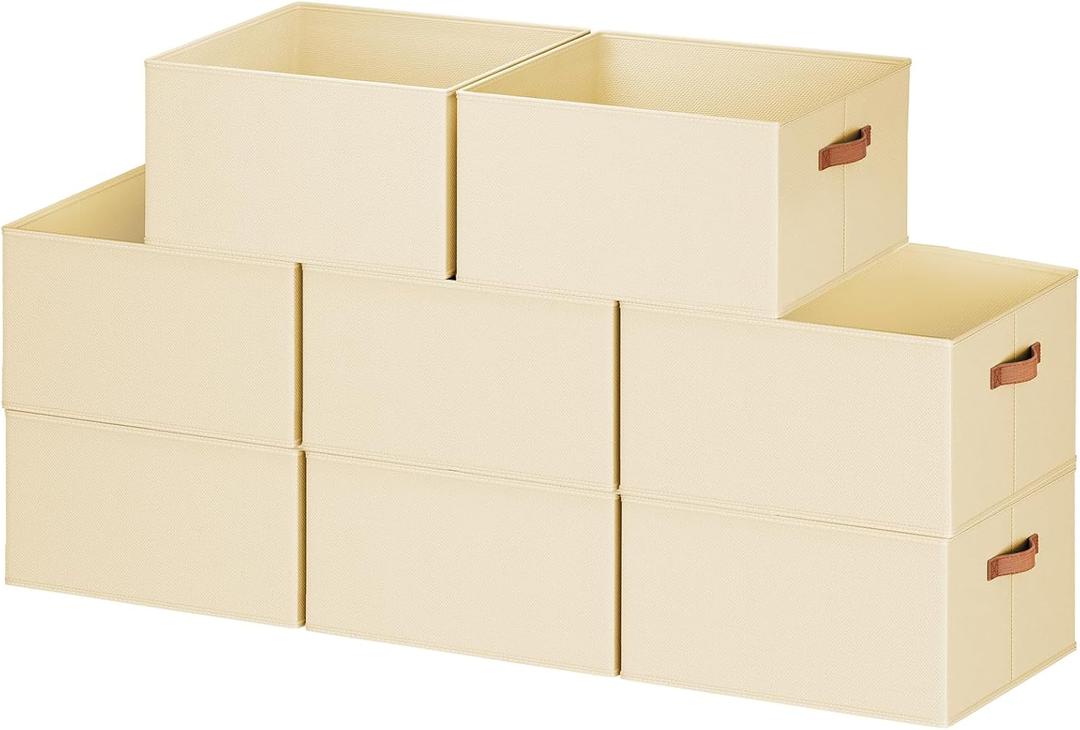 8 Pack Large Closet Storage Baskets Bins for Shelves, Collapsible Fabric Closet Organizers and Storage with Polyester Handles, Decorative Baskets for Organizing Clothes, Towels, Linen Closet 16x12x10"