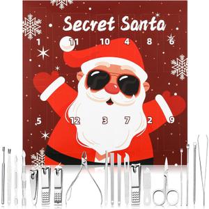 Therwen Christmas Nail Clipper Kit Gifts Christmas Stocking Stuffers for Men and Women 19 Pcs Fingernail Clipper Tools Grooming Kit Stainless Steel with Santa Box Gifts for Adult Men Women Beauty