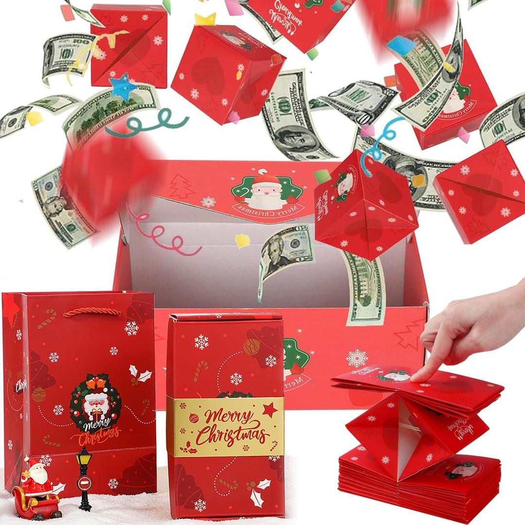 enttgo 16pcs Surprise Gift Boxes for Money, 2025 Newly Folding Pop-Up Explosion Box, Christmas & Birthday (Red)