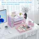gianotter Desk Organizers and Accessories with File Holder, 4-Tier Desk Accessories & Workspace Organizers with Drawer and 2 Pen Holder, Paper Organizer for Office Supplies (Pink)