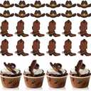 AKAIXI 24PCS Cowboy Cupcake Ring Toppers Western Party Hat Boot Cupcake Decorations Rodeo Cupcake Toppers for Western Theme Birthday Party Baby Shower Cake Decorations Supplies
