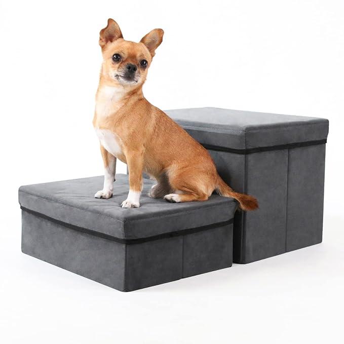 Foldable Dog Stairs/Steps 2Tier Pet Steps Storage and Adjustable Steps for Small Medium Dogs Pet Steps Storage Stepper for High Beds Sofa Pet Dog Cat