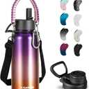 KXIAOCHEN Insulated Water Bottle, Stainless Steel Water Bottle, 2 Lids (Straw and Handle Lid),Wide Mouth Metal Water Bottles Keep Hot and Cold, Double Walled, Thermo Mug, Metal Canteen (40 Ounces, Tropical Fruit)