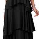 SOLY HUX Women's Sundresses Ruffle Layered Halter Flowy Maxi Dress Elegant Wedding Guest Dresses (Plain Black, Small)