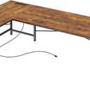 Huuger 63 Inch L Shaped Desk with Fabric Drawers, Computer Office Desk with Power Outlets and USB-C Port, Corner Desk with Storage Shelves, for Gaming Work Study Home Office, Reversible, Rustic Brown